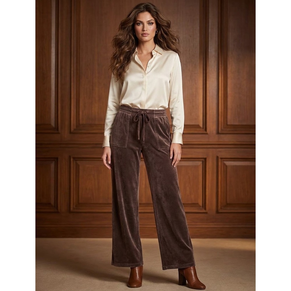 Jane and Delancey Velvet Pants Womens M Purple Pull On Wide Leg‎ Athleisure Boho